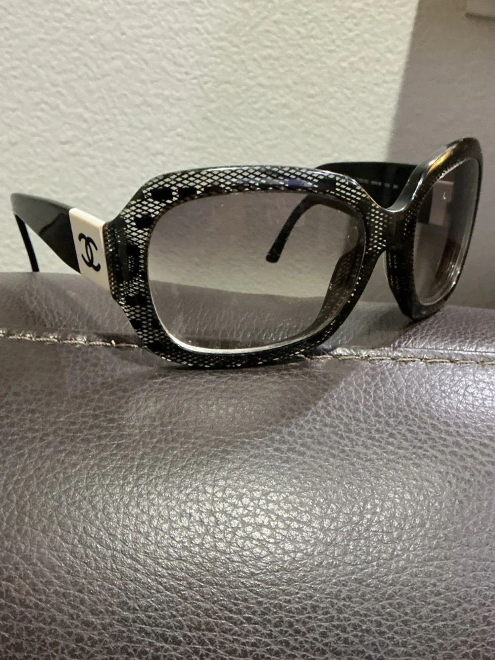 CHANEL Black/White Crystal Square Eyeglasses Frames 5146